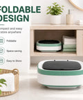 Portable Foldable Mini Washing Machine With Fast Spin Dryer And Flexible Wash Options For Baby Gear Gym Socks and Road Trips on shelf.