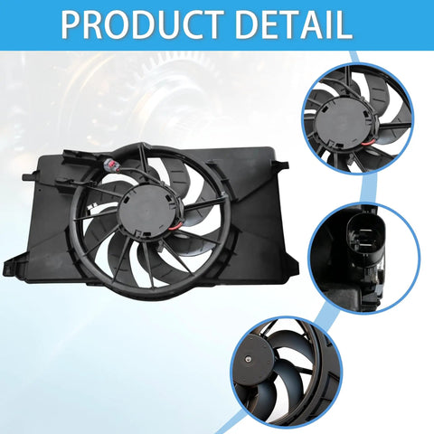 Slick Engine Cooling Fan Assembly For Ford Focus 2012 2018 Two Point Zero Liter Inline Four top view with connectors visible.