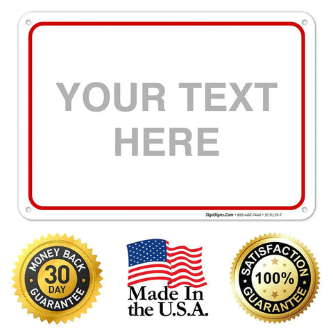 Customizable Sign For Office Home And Airbnb Door Front 10x7 inches aluminum with text placeholder and guarantee badges