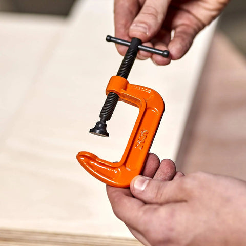 Two Inch C Clamp For Woodworking And DIY Projects, Beefy 400 Pound Load, 1 Inch Throat Depth, Rugged Steel Build in hand