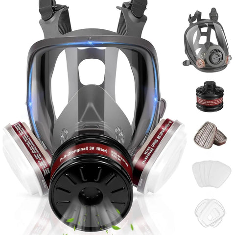 Full Face Gas Mask With Activated Carbon Filters For Gases And Organic Vapors And Chemicals Reusable Silicone Respirator Mask
