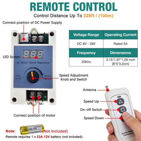 Remote control and speed controller for 24V Adjustable Reciprocating Linear Actuator With Telescoping Stroke From 1.18 To 6 Inches.