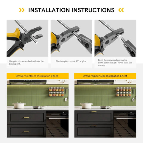 Installation instructions for Gold Cabinet Pulls 10 Pack With Six And A Quarter Inch Hole Center Square Drawer Hardware