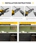 Installation instructions for 30 Pack Gold Cabinet Pulls Square Drawer Handles, drilled with pliers for hole center alignment.