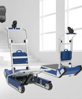 Heavy Duty Powered Electric Track Stair Climber Hand Truck Dolly with Joystick and Separate Track Control for Moving Heavy Loads Up To 683 Lbs Easily Without Hurting Your Back Great For Furniture And Appliances, showing dual positions.