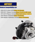 Rear Wheel Bearing And Hub Assembly Drop In Direct Fit For 2004 2010 Infiniti QX56 Rear Models, 2005 2012 Nissan Armada And 2004 Nissan Pathfinder Rear With ABS And 6 Lug Bolts