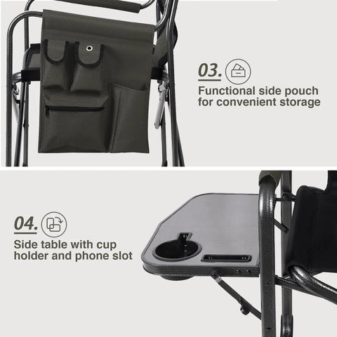 Aluminum Lightweight Folding Director Chair With Side Table And Storage 350 Lbs Pro Grade Heavy Duty Camping Chair detail