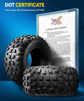 145/70-6 ATV UTV Go Kart Tires, 4-Ply Mud-Ready All-Terrain Off-Road Tires Set of 2 displayed with DOT compliance certificate