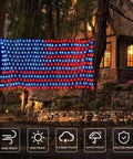 Lit Patriotic Outdoor Flag Lights With 420 LED, Waterproof American Flag Net Lights, 8 Modes, hung on trees in rain