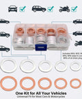 Oil Drain Plug Gasket Set, 100 Piece Crush Washer Kit, Copper And Aluminum, M10 M12 M14 M16 M18, flat ring sealing washers in box