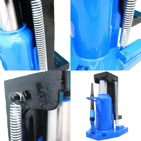Heavy Duty Air Hydraulic Toe Jack 15 Ton Lift Plus 30 Ton Top Capacity Featuring Beefy Heat Treated Steel close-up of the operating handle and cylinder.