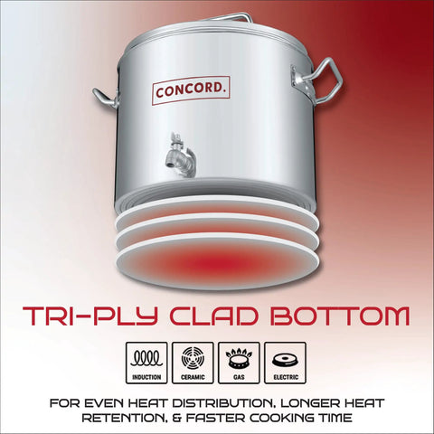Heavy Duty Stainless Steel Insulated Double Wall Stock Pot Keeps Grub Bangin Hot Or Bone Chill Long For Catering Duties And Backyard Boils With A Massive Forty Quarts with tri-ply clad bottom for heat distribution.