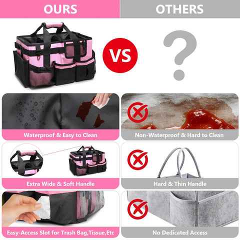 Wearable Cleaning Caddy Bag In Pink With Adjustable Straps And Divider 14 Inch Cleaning Supplies Organizer For Housekeepers And Cleaners, water-resistant nylon, side pockets
