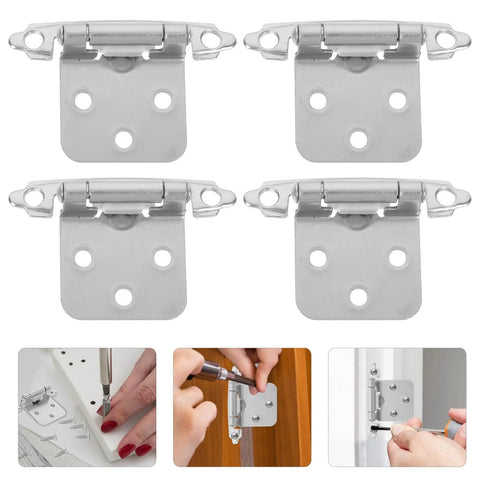 Four 10 Pack Half Overlay Spring Cabinet Hinges, white nickel finish, with soft close feature, for kitchen cupboards and furniture.