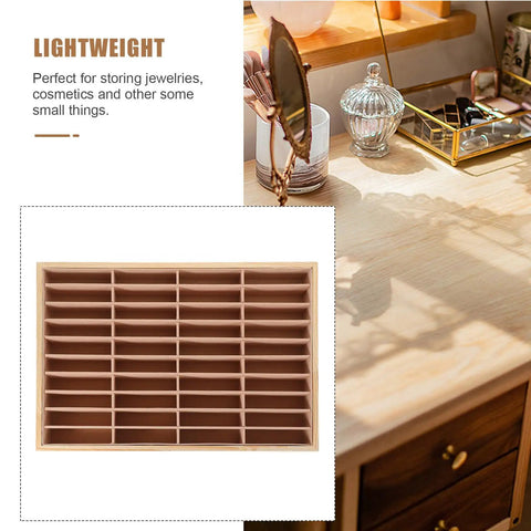 Kick Clutter To The Curb With This Premium Wooden Jewelry Tray Featuring Forty Velvet Lined Compartments Perfect For Organizing Rings Bangles And Cell Phones While Leveling Up Your Desk Vibe Game, showing a flat layout.