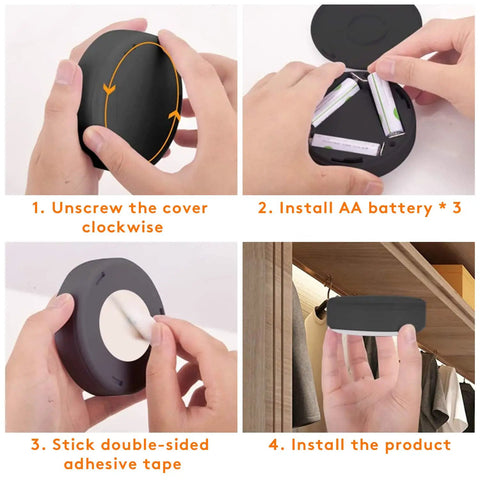Steps to install 13 Color LED Puck Lights With Remote Control Wireless Battery Powered Stick On Under Cabinet Lighting.