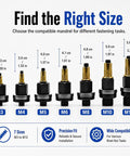 Pro Grade Heavy Duty Rivet Nut Tool Kit With Multi Size M3 To M12 Mandrel Set For Quick Fastening And Real Repairs, Carbon Steel Build, Includes Common Metric Rivnuts And Mandrels For Auto, Bike, And Metalworking Projects. M3 to M12 mandrels shown with sizes