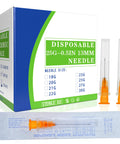 100 Pack 25 Gauge 1/2 Inch Lab Needles With Luer Lock, Disposable, Individually Wrapped, Stainless Steel And Plastic Construction, Compatible With Standard Syringes For Precise Lab Work. Box and sealed needles