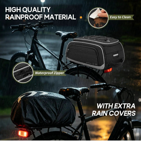 Expandable Waterproof Bike Trunk Bag 15L To 23L For Rear Rack 4 In 1 Pannier Saddle Bag Backpack And Shoulder Tote With Rain Cover