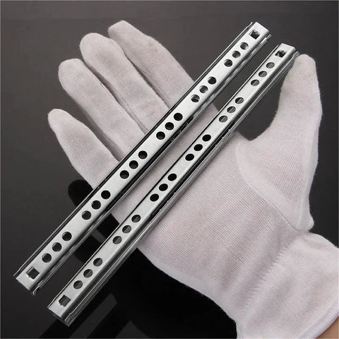 2 Pack Ball Bearing Drawer Slides 8 To 16 Inch For Cabinets And Furniture, Smooth Quiet Glide Steel Rails, shown in white-gloved hand