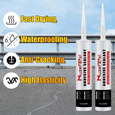Heavy Duty Gray Concrete Crack Filler Self Leveling Waterproof Sealant Fast Curing Flexible Cement Repair Patch Kit For Driveways Walkways Rock Solid Fix For Cracks Up To 2 Inches Wide Fast Cure For Diy 2 Pack 10 1 Ounce Each in twin tubes with features highlighted.