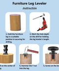 Instructional guide for installing Heavy Duty Adjustable Leveling Feet 4 Pack With Three Eighths Inch 16 UNC Threads Leg Levelers