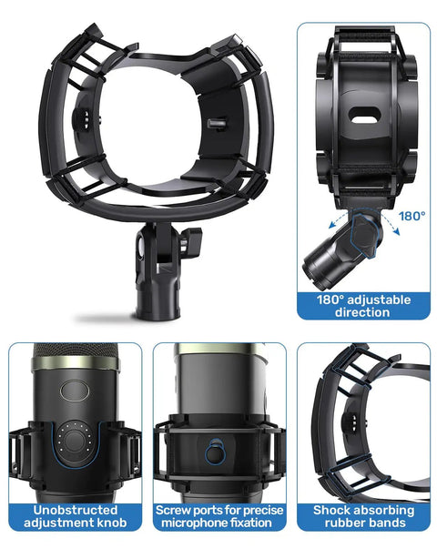 Shock Mount For Yeti X Microphone With 2026 Anti Vibration Suspension Clip features adjustable direction and rubber bands.