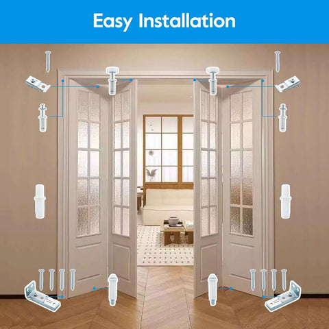 Bifold Door Hardware Repair Kit, 2 Pack For Bi Fold Sliding Closet Doors Replacement Parts with top and bottom pivots, brackets, guide wheels installation view