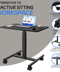 Mobile Laptop Standing Desk With Adjustable Height And Smooth Wheels, Compact Rolling Computer Desk Cart For Home Office And Classroom