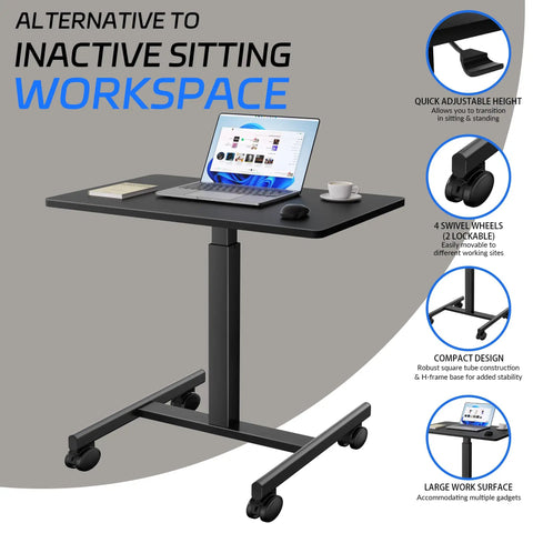 Mobile Laptop Standing Desk With Adjustable Height And Smooth Wheels, Compact Rolling Computer Desk Cart For Home Office And Classroom
