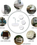 Heavy Duty White Nylon Furniture Sliders Nail On Chair Leg Protectors Floor Glide Pads With Bulletproof Grip Silky Smooth Glide Scratch Shield Table Guards 30 Pack displayed under various furniture.