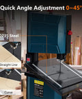 8 Inch Benchtop Band Saw With 0-45 Degree Tilting Range, 3A Pure Copper Motor, 1800 RPM For Woodworking And Aluminum, Includes Fence And Miter Gauge, Built For DIYers Seeking Precision And Smooth Cuts on a benchtop.