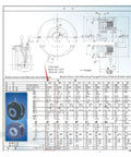 Electromagnetic clutch and brake motor assembly with base L8NH, shown in technical drawing with mounting dimensions.