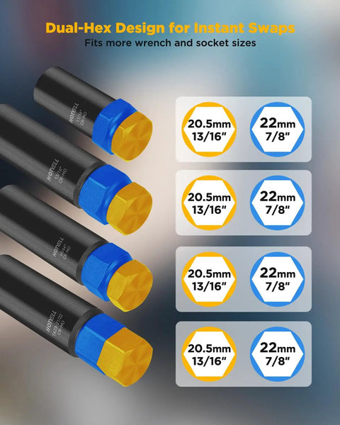 Dual-hex socket design shown for All In One Spline Lug Nut Socket Set 12 Piece With Wheel Lock Keys Universal 5 6 7 10 And 12 Spline Locking Master Keys CrMo Alloy Tire And Wheel Tools For Aftermarket Axle Nut And Wheel Lock Removal