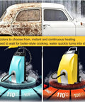 Orisuntech Multi Purpose High Pressure Steam Cleaner With Ozone For Kitchen Grease Carpet Extraction showing blue and yellow models.