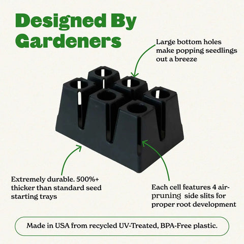 Image of Reusable Seed Starter Tray Set For Easy Watering And Seedlings, 6-cell trays showing durability and design benefits.