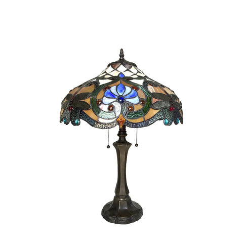 Amberwing Dragonfly Tiffany Style Table Lamp With Dope Multicolor Copper Foiled Glass, 352 Pieces, Downlight, Pull Chain, Vintage Home Lighting