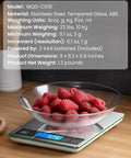 Digital Kitchen Scale With 22Lb Capacity, Precise 1g And 0.1oz Increments, Stainless Steel And Tempered Glass Platform holding raspberries