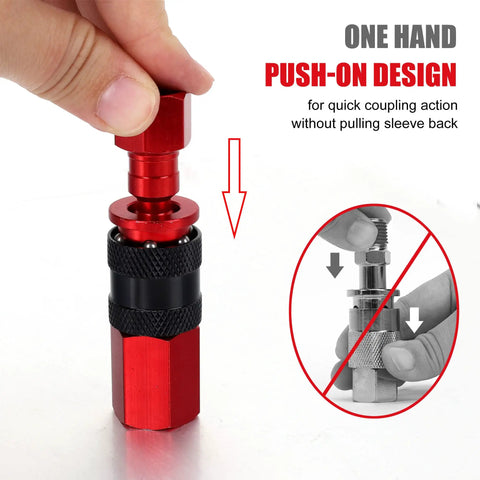 25 Piece Set One Quarter Inch NPT Air Coupler And Plug Kit Quick Connect Fittings Aluminum push-on design demonstration