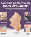 Elastic Ankle Support Sleeve for Men and Women with breathable design and easy slip-on feature, beige, small size.