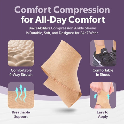Elastic Ankle Support Sleeve for Men and Women with breathable design and easy slip-on feature, beige, small size.