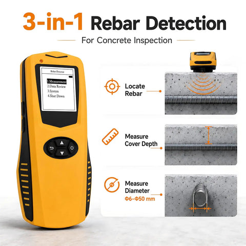 Workhorse Rebar Detector And Concrete Cover Meter Pinpoints Steel Fast And Measures Diameter Up To One Hundred Twenty Millimeters Dead On Precision With Butter Smooth Scanning Job Site Ready
