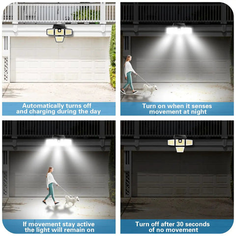Beast Bright Outdoor Solar Motion Sensor Lights 2 Pack Three Heads Adjustable Flood Light with 270 Degree Wide Illumination at night
