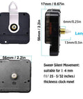 High Torque Non-Ticking Quartz Clock Movement Kit with dimensional details shown for DIY wall clock repairs