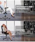 Person sitting in an office chair demonstrating the use of a 4 Pack Office Chair Cylinder Clamp Replacement No Tools Needed Quick Fix For Sinking Chairs Up To 5 Inches Fits 28mm Piston Stabilize Your Desk Chair With Easy Durable Clamp System.