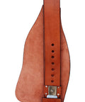 Close-up of Western Saddle Replacement Fenders in Genuine Full Grain Light Brown Leather with Hand Tooled Border Adjustable