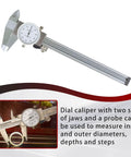 6 Inch Dial Caliper With 0.001 Inch Precision, Stainless Steel Measuring Tool in plastic case, showing dial and measurement parts