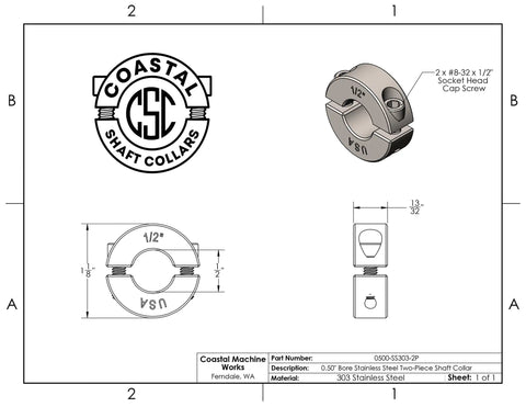 Heavy Duty Two Piece Clamp On Shaft Collar With Half Inch Bore And 303 Stainless Steel For Rock Solid Positioning And Smooth Operation In Truck Mods Or Garage Builds Made In Usa Single Pack