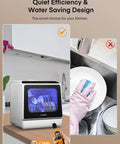 Sleek Countertop Dishwasher With Smart Delay Timer And Space Saving Design For Modern Home Kitchens shown in quiet operation with dishes.