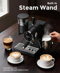 Badass 20 Bar Espresso Machine With Led Touch Control And Adjustable Burr Grinder For Pro Extraction on kitchen counter with milk frothing
